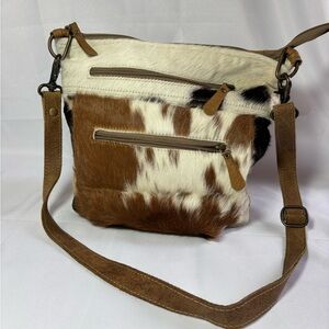 Vintage Myra Bag Double Zipper Two-Tone Cowhide Leather Shoulder Bag